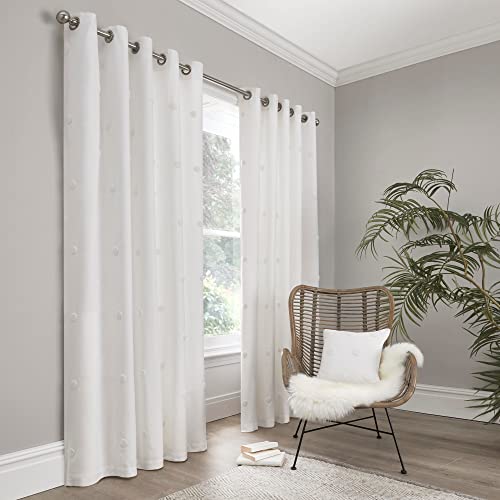 "Appletree Boutique - Zara - 100% Cotton Pair of Eyelet Curtains - 46"" Width x 54"" Drop (117 x 137cm) in White"
