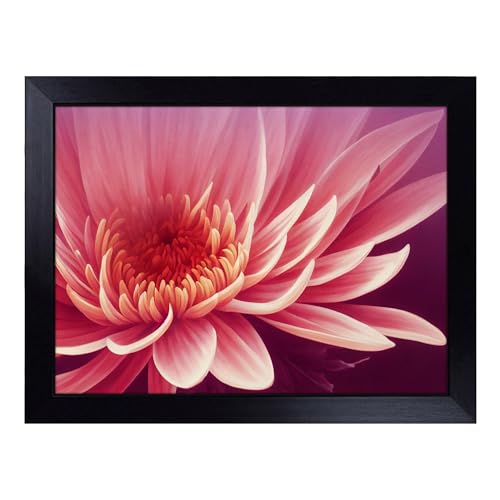 Lap Tray with Bean Bag Cushion, Artsy Chrysanthemum Flower - Handmade in the UK, Raised Wooden Edge, Padded Cushion, Heat-Resistant Wipe-Clean Surface, for Meals, Laptops and Crafts