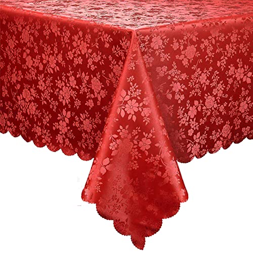 "smiry Rectangle Table Cloth, Waterproof Heavy Duty Vinyl Tablecloths, Wipeable Washable Table Cover for Kitchen and Dining Room (Red, 52"" X 70"")"