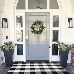 MUBIN Cotton Buffalo Plaid Rug Black/White Check Rugs 27.5 x 43 Inches Washable Hand-Woven Outdoor Rugs for Layered Door Mats Porch/Kitchen/Farmhouse