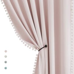 "Pompom Blackout Curtains for Bedroom Pink Girls 84 inch Energy Efficient Thermal Insulated Living Room Darkening Curtain Panels for Kitchen Nursery Room 52"" w x2 Panels Rod Pocket"