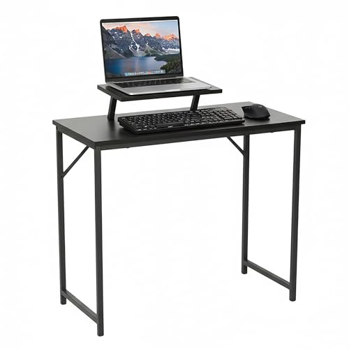 Relaxdays Compact Desk with Monitor Shelf, MDF & Metal, 75×80×40 cm, Black Home Office Workspace