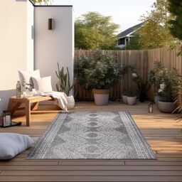 Elle Decoration Indoor and Outdoor Rug - Reversible Rug Weatherproof & Waterproof - Modern Boho Ethnic Pattern Geometric Outdoor Rug for Garden, Balcony, Patio, Living Room - Silver, 160 x 230 cm