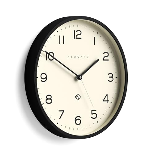 NEWGATE® Number Three Echo wall clock - Modern round clock - 37cm - Black - Easy to read numbers - Ideal for kitchen, living room or office