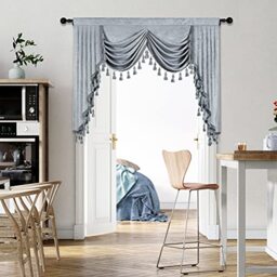 ELKCA Silver Grey Chenille Window Curtain for Living Room with Waterfall Valance for Bedroom, Rod Pocket (W59.1 Panel)