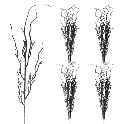 Yunsailing 16 Pcs Christmas Curly Willow Branches, Glitter Christmas Tree Picks 20 inch Christmas Stems Branches for Christmas Tree Winter Home Crafts Wreath Filler (Black,16 Pcs)