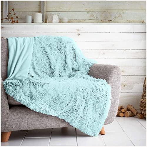 Gaveno Cavailia Hugg and Snugg Teddy Fleece Sofa Bed Blanket, Super Soft Fluffy Easy Care Decorative Throw, Cosy Warm Settee ThrowOver, Double 150x200 cm, Duck Egg
