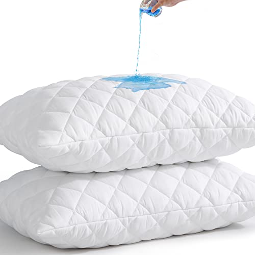 "UNILIBRA Waterproof Pillow Protector Quilted King Size (Set of 2), Zippered Pillow Cover Noiseless Breathable White Pillows Encasement (21""X36"")"
