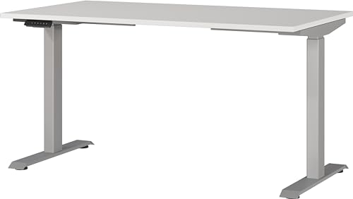 Germania Desk 7905-583, in light grey/silver, el. height-adjustable, 140 x 120 x 80 cm (WxHxD)