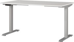 Germania Desk 7905-583, in light grey/silver, el. height-adjustable, 140 x 120 x 80 cm (WxHxD)