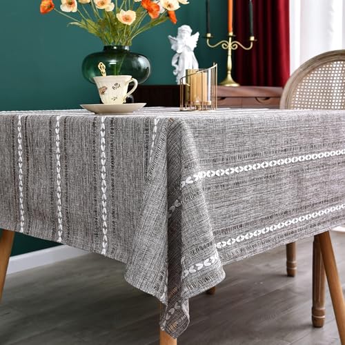 NEWISHER Farmhouse Embroidered 52x52 Inch Square Tablecloth Linen Texture - Coffee Square Table Cloth, Rustic Jacquard Striped Tablecloth, Washable Dining Table Cover for Kitchen Home Decoration