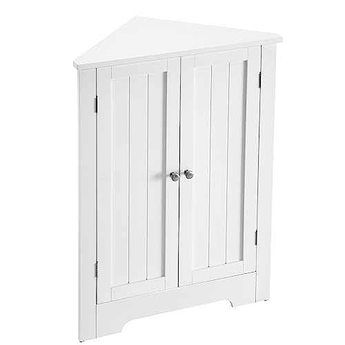 VASAGLE Corner Cabinet, Bathroom Storage Cabinet with Doors and Adjustable Shelf, for Bathroom, Kitchen, Living Room, Modern Farmhouse Design, Cloud White BBC844P31