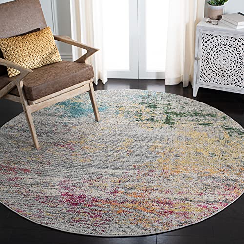 Safavieh Boho Rug for Living Room, Dining Room, Bedroom - Madison Collection, Short Pile, in Grey and Gold, 91 x 91 cm