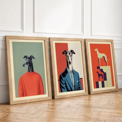 Greyhound Portraits Reimagined Eclectic Set of 3 Framed Wall Art Prints