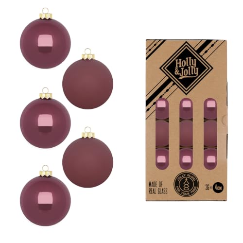 Holly & Jolly Dusty Rose Christmas Baubles, Pack of 36 - Glass Christmas tree baubles, approx. 4 cm, Christmas tree decoration in plum, matt and shiny, Christmas decoration for