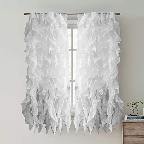 Sweet Home Collection 2 Pack Window Panel Sheer Voile Vertical Ruffled Waterfall Curtains, 63 in x 50 in, Silver