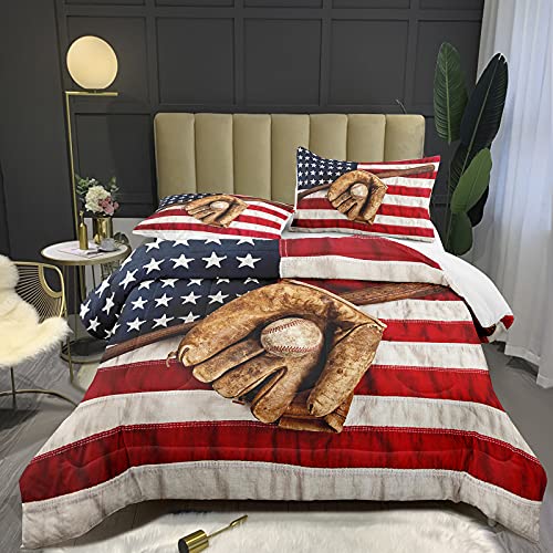 Bodhi Baseball Comforter Set Twin for Boys,American Flag Comforter Set Twin Size,Kids Boys Sports Bedding Set with Pillowcases,Teen Boys Comforter Set Twin Size