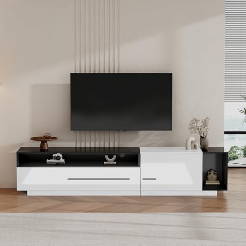 Ball & Cast Modern TV Cabinet with 1 Door, 1 Drawer and 2 Closed Storage Spaces, High Gloss TV Stand for TV up to 70 Inch, 170x38x42cm