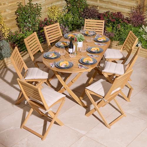 Rowlinson Ashdown Folding 8 Seat Oval Dining Set with Cushions