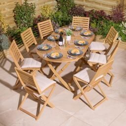 Rowlinson Ashdown Folding 8 Seat Oval Dining Set with Cushions