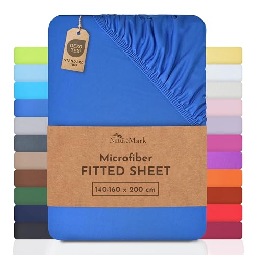 NatureMark Microfiber Fitted Sheet – Soft, Breathable & Comfortable – With Elastic Band – 140 x 200 cm – Royal Blue
