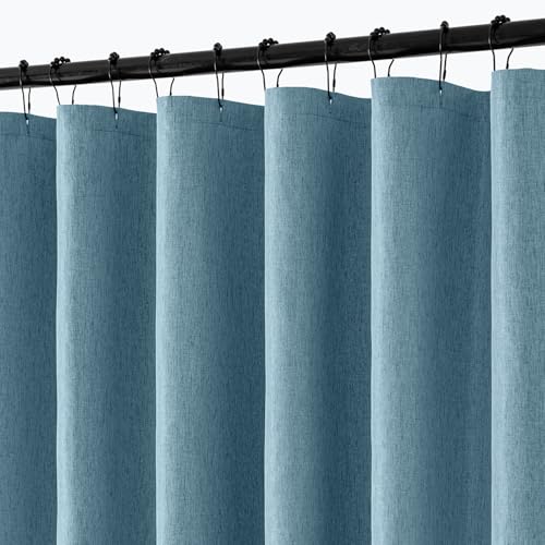 ANRODUO Extra Long Linen Shower Curtain, 108 Inch Long Heavy Duty Fabric Shower Curtain Set with 12 Metal Hooks, Waterproof Decor Machine Washable for Bathroom Bathtub Hotel, 72 x 108, Moonlight Blue