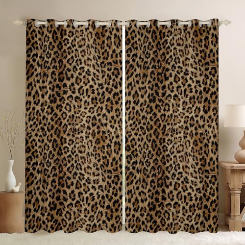 Feelyou Leopard 30%-50% Blackout Curtains, Cheetah Print Darkening Drapes for Bedroom for Kids Boys Girls Animal Window Curtains Safari Living Room Window Treatments (2 Panels, 42 x 63 Inch)