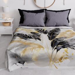 PETTI Artigiani Italia - Microfiber Sofa Cover, 260x270 cm, Black Palm Tree Pattern - Multipurpose for Sofas, Bedspreads, and Table Covers - Washable Protective Cover