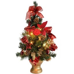 WeRChristmas Pre-Lit Decorated Christmas Tree Table Decoration, 2 feet/60 cm - Red