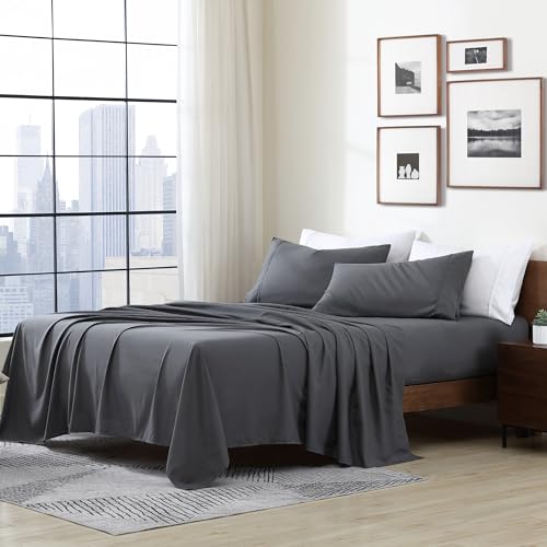 Cathay Home Essentials Ultra Soft Hypoallergenic Wrinkle Resistant Double Brushed Microfiber Bedding Sheet Set, Gray, King