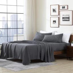 Cathay Home Essentials Ultra Soft Hypoallergenic Wrinkle Resistant Double Brushed Microfiber Bedding Sheet Set, Gray, King