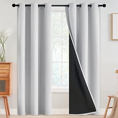 SimpleHome White 100% Blackout Curtains Room Darkening Living Room 84 Inch - Curtains for Bedroom,Thermal Insulated Grommet Window Drapes,Curtains for Living Room with Black Back,42 x 84 Inch,2 Panels