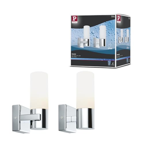 Paulmann 70354 Gemini Wall luminaire Wall Spotlight IP44 Without lamp E14 Base max. 2x20W Hallway Light 2-Pack Wall luminaire Chrome Satin Metal Glass