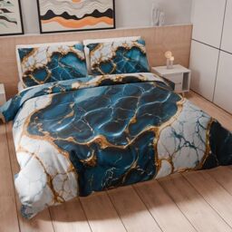 PETTI Artigiani Italiani - Double duvet cover 240 x 220 cm (2 pillowcases 50 x 80 cm included), printed microfibre bedding set in blue marble effect - Made in Italy
