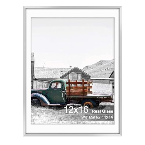 Golden State Art, 12x16 Silver Picture Frame Displays Photo 11x14 with Mat or 12 x 16 Without Mat for Wall Mounting, Classic Satin Aluminum Frames with Real Glass (Pack of 1)