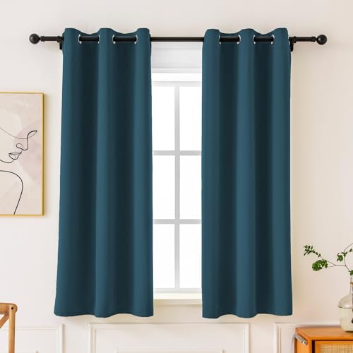 "Blackout Curtains 63 Inches Long 2 Panels, Light Blocking Drapes for Bedroom, Thermal Insulated, Noise Reduction, Privacy Protection, Bluestone, 52"" Wide x 63"" Length"
