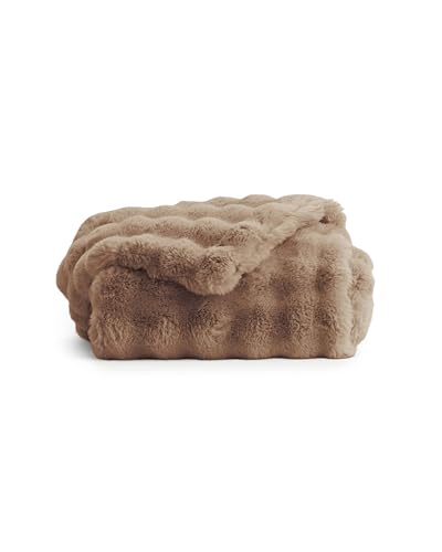 "Cozy Earth Bubble Cuddle Blanket - Faux Fur Ultra-Soft Luxury Throw Blanket - Comfortably Weighted Design for Lounging or Sharing - Machine Washable - Walnut Throw 60"" x 50"""