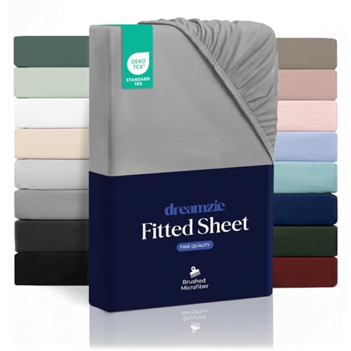Dreamzie - Fitted Sheet 140 x 200 cm (35 cm) - Ultra Soft Microfibre - Thick Mattress - Oeko-Tex - Comfort, Breathable, Easy Care - Grey