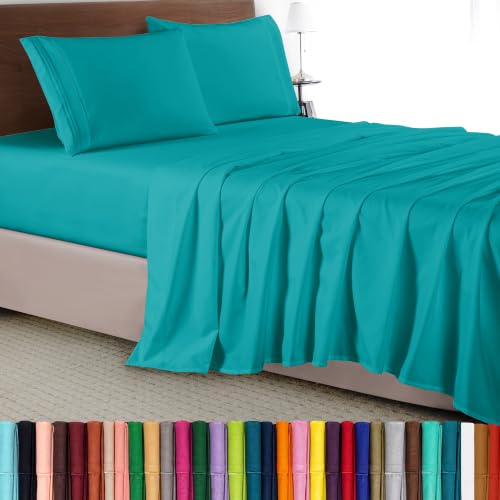 Elegant Comfort Luxury 4-Piece Bed Sheet Set - Luxury Bedding 1500 Premium Hotel Quality Microfiber, Wrinkle Resistant Cool & Breathable, Easy Elastic Fitted, Full, Teal