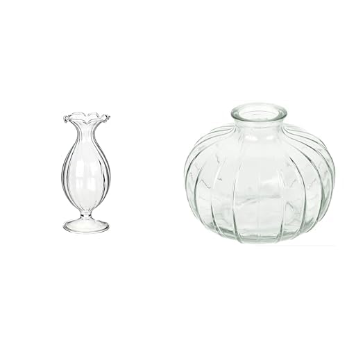 Small Clear Glass Bud Vase 12cm & Clear Glass Round Vase 8cm Bundle