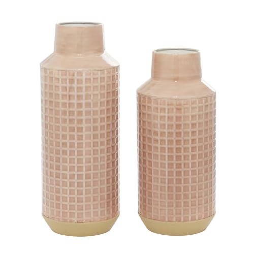 "Deco 79 Metal Cylinder Vase, Set of 2 14"", 17""H, Pink"