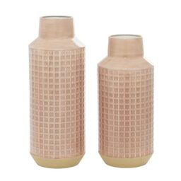 "Deco 79 Metal Cylinder Vase, Set of 2 14"", 17""H, Pink"