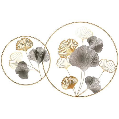 HOMCOM Large Metal Wall Art, Modern Hanging Wall Sculpture with Unique Multi-leaf Design, Horizontal or Vertical Metal Hanging Decoration for Living Room Bedroom Entryway, Gold Silver