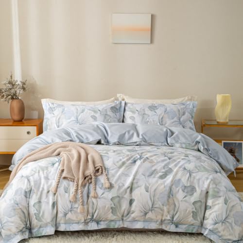 OAITE Duvet Cover Set King Size Floral Pattern Ultra Soft 100% Cotton Duvet Cover Sets 3-PC, Breathable Duvet Cover with Zipper Closure & Corner Ties(2 Pillow Shams,1 Duvet Cover)