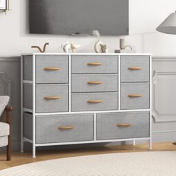 Feonase Chest of Drawers,Bedroom Tall Dresser with 10 Fabric Drawers, Metal  Frame & MDF Wood Top, Adjustable Feet, Storage Organizer Unit for Bedroom,  Closet, Living Room, Office Hallway, Light Grey by Amazon |