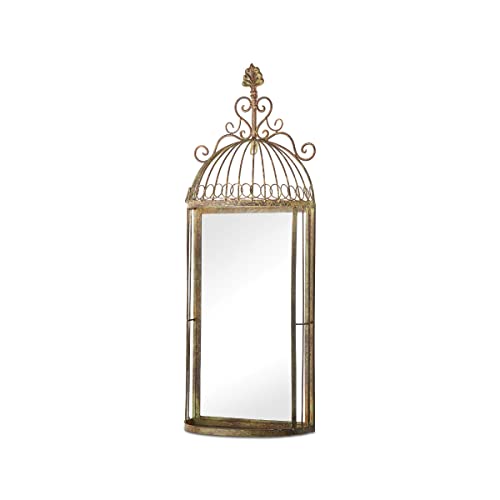 MirrorOutlet Large Metal Rustic Arched Bird Cage Window Garden Outdoor Mirror 70cm X 26cm, Green (GM090)