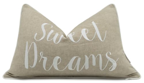 Rudransha 12x18 Sweet Dreams Lumbar Pillow Cover - Embroidered Statement Throw Pillowcase - Decorative Cushion for Bed, Sofa, Nursery, Reading Nook - Dreamy Bedroom Accent - Natural