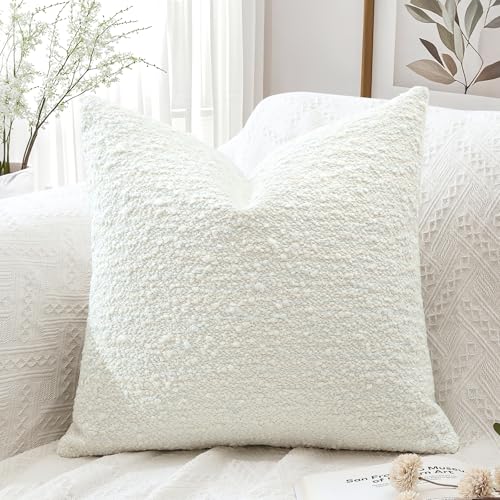 Artscope Throw Pillow Cover 22x22 Super Thick Body Pillow Cover Decorative Boucle Textured Morden Neutral Accent Italian Style Pillowcase for Bedroom Living Room Couch Sofa Home D??cor-Beige+White