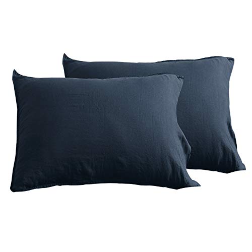 "S VICTORY SYMBOL 100% Organic Linen Pillowcases 1 Pair 20""x30"" Standard???Queen??? Size,French Natural Washed Linen Pillowcase,Solid Color(Navy)"