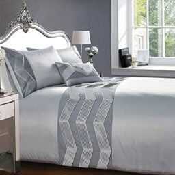Rapport Home Valencia Pleated Zig-Zag Striped Panel Silver Easy Care Soft Cosy Duvet Cover Quilt Bedding Set with Pillowcases - Single (135cm x 200cm)